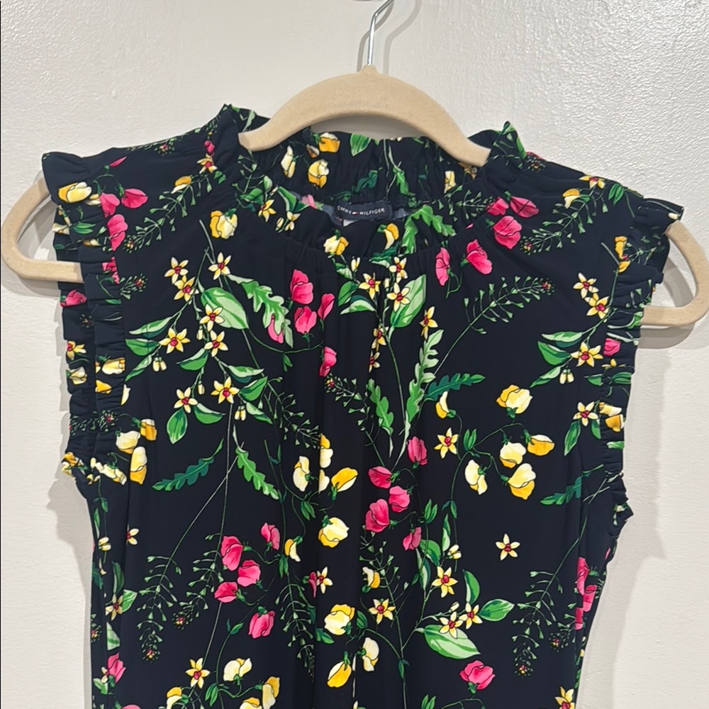 Tommy Hilfiger NWT Floral Sleeveless Ruffle Neck Jersey Dress Multicolor Accents - Picture 3 of 5